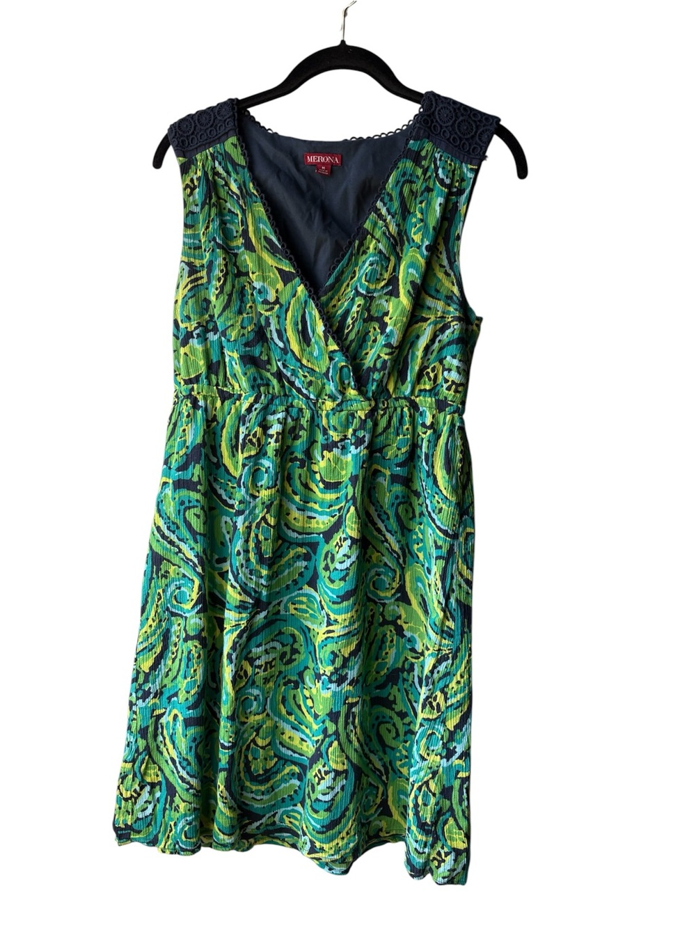 Merona Green & Navy Paisley Faux-Wrap Midi Dress